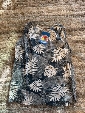 Tropical Leaf Print Tank Top - Black & White